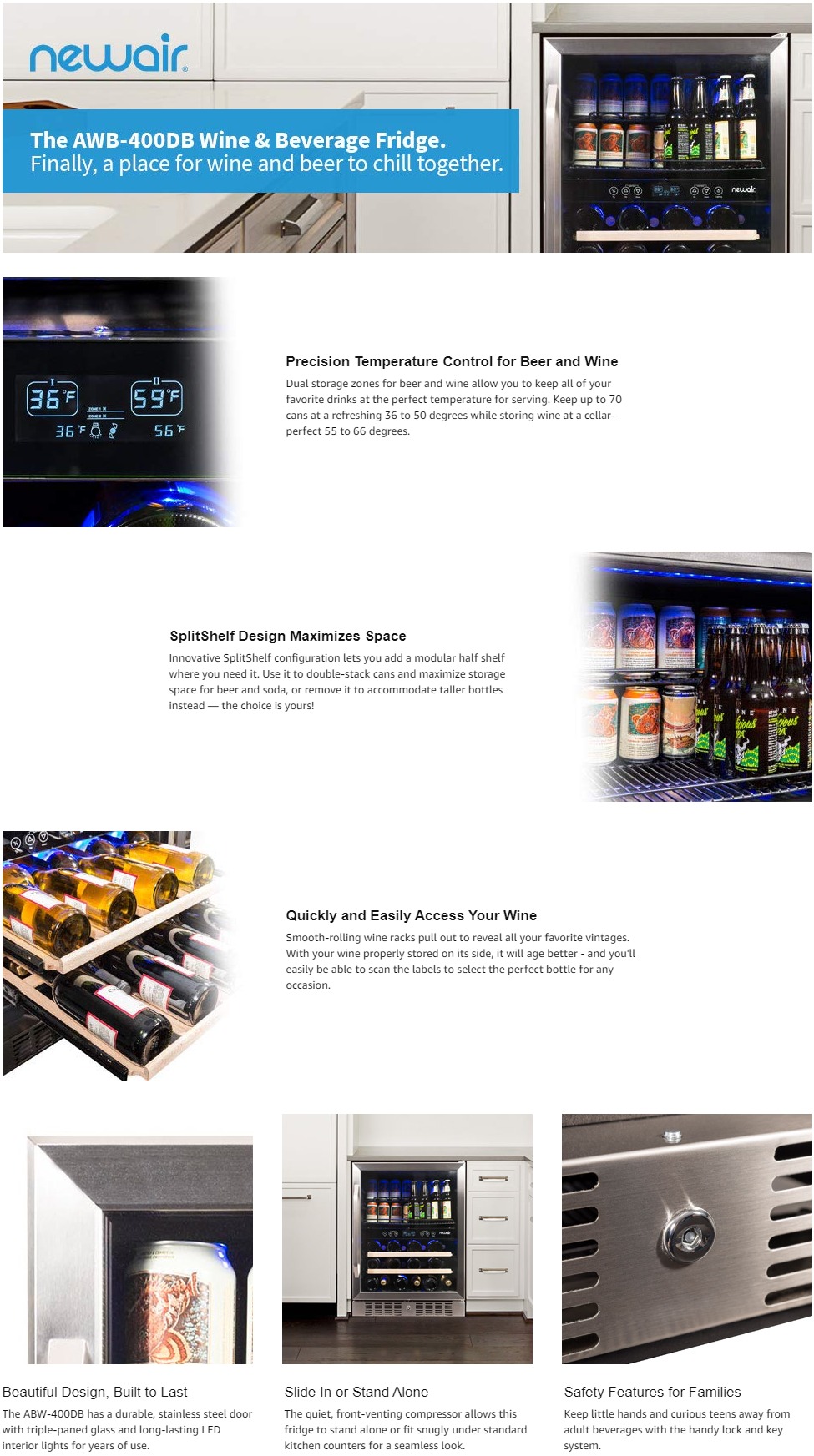 NewAir Premium Dual Zone 23.5 in. BuiltIn 20Bottle Wine Cellar Fridge